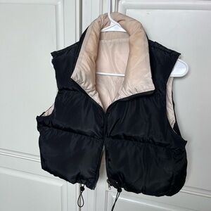 Reversible Black and Cream Women's Puffer Vest